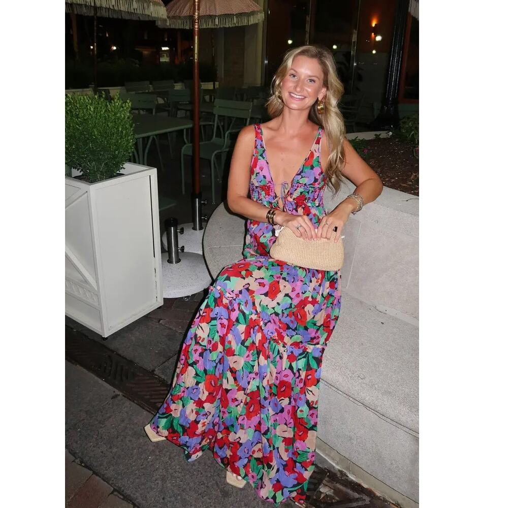 Nicholas Myla Floral Maxi Dress Silk Cotton Tiered Sleeveless Sz 0 - Picture 6 of 14